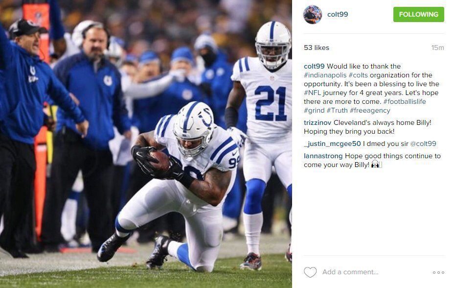 Colts defensive end Billy Wynn says goodbye on Social Media
