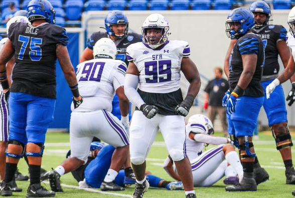 Dennis Osagiede the sound pass rusher from Stephen F. Austin