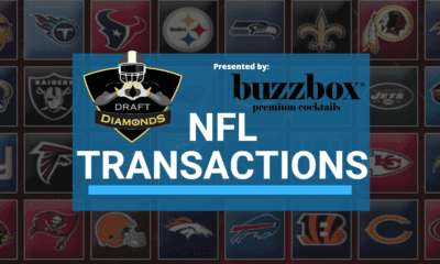 NFL Transactions for Today! Every day we track each and every roster cut, trade, workout, and signing here on NFL Draft Diamonds. NFL Transactions is presented by BuzzBox.