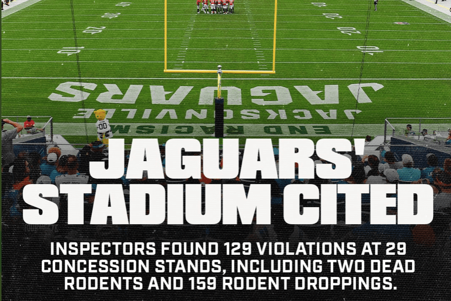 Jacksonville Jaguars stadium concessions cite for dozens of violations, including dead rodents